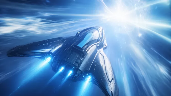 Abstract sci-fi featured image for AbramsFans Star Trek reboot article with a sleek starship and blue-white warp light