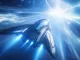 Abstract sci-fi featured image for AbramsFans Star Trek reboot article with a sleek starship and blue-white warp light